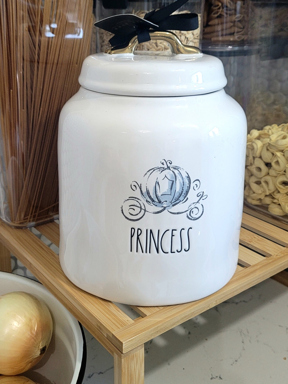 Rae Dunn White "Princess" Ceramic Kitchen Canister with Gold Handle